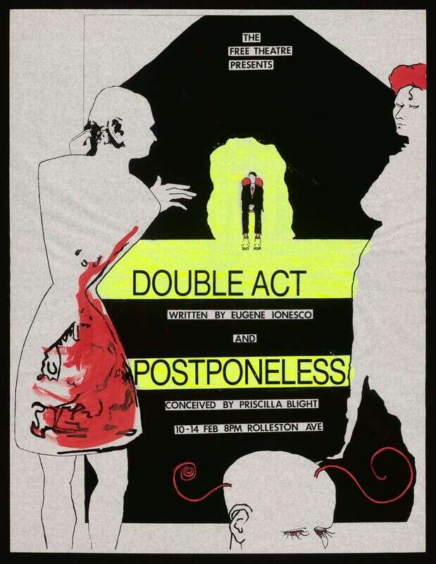 An example of ephemera digitised by NZMS. This poster was designed by Priscilla Blight for two productions put on in 1987, image courtesy of the Free Theatre in Christchurch.